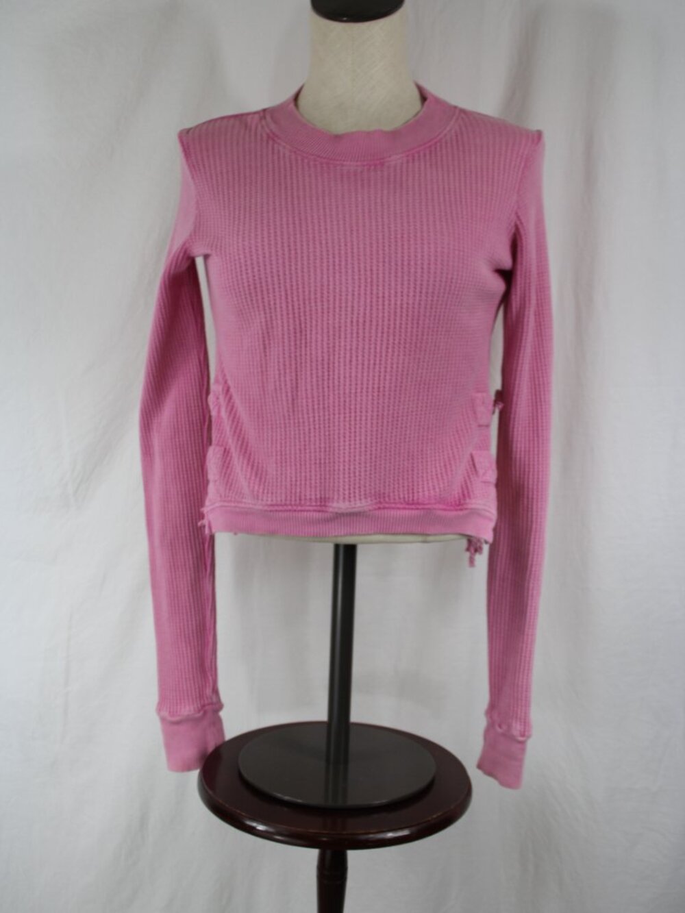 Free People Interlaken Thermal Top Pink Side Ties Long Sleeve XS Grunge Ballet